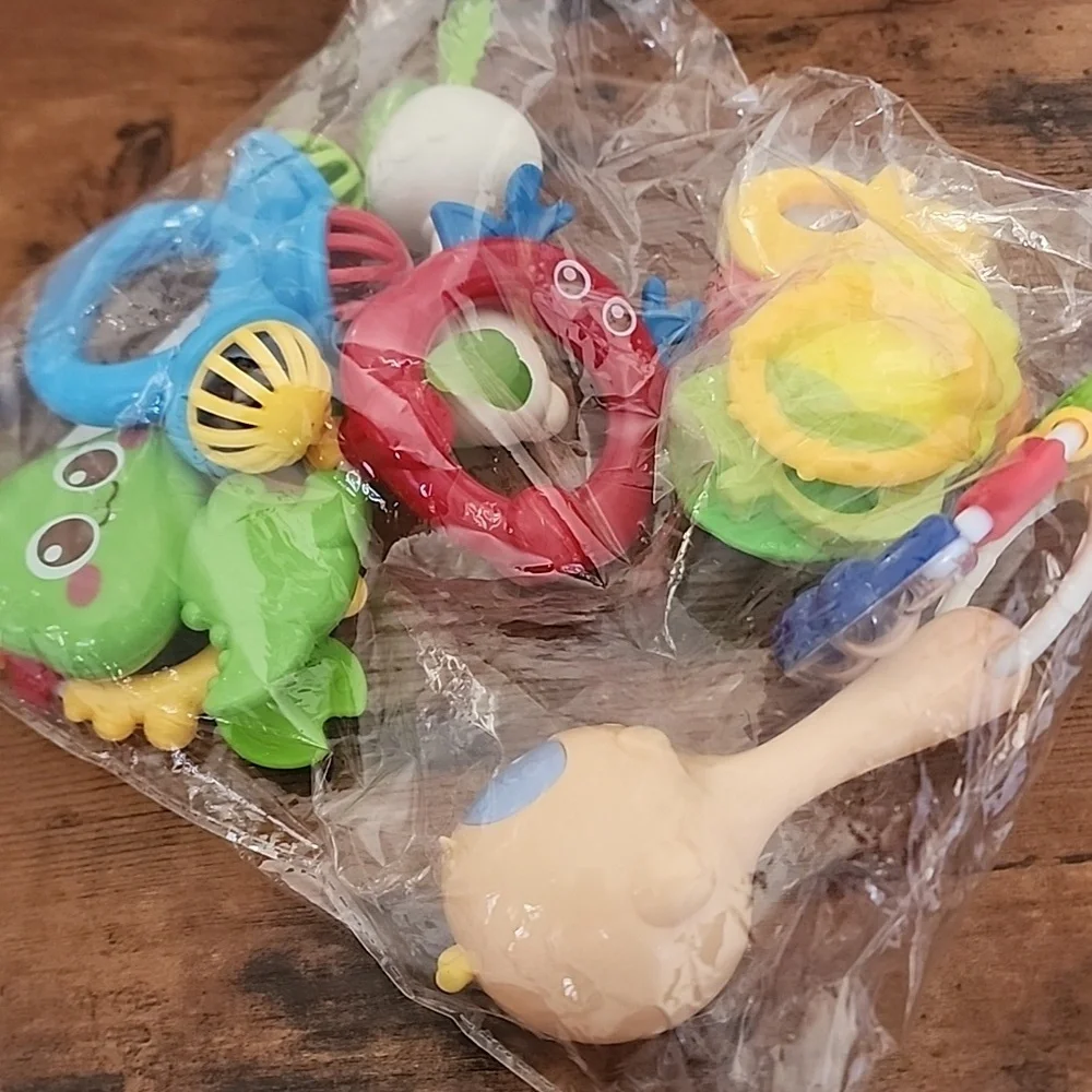 8 Pcs Styles And Colors Are Random Baby Rattle and Teether Set Silicone, Freezer